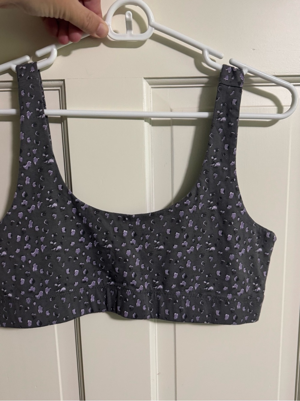Pact scoop neck Gray Bralette with Lilac Spot Motif - NWOT